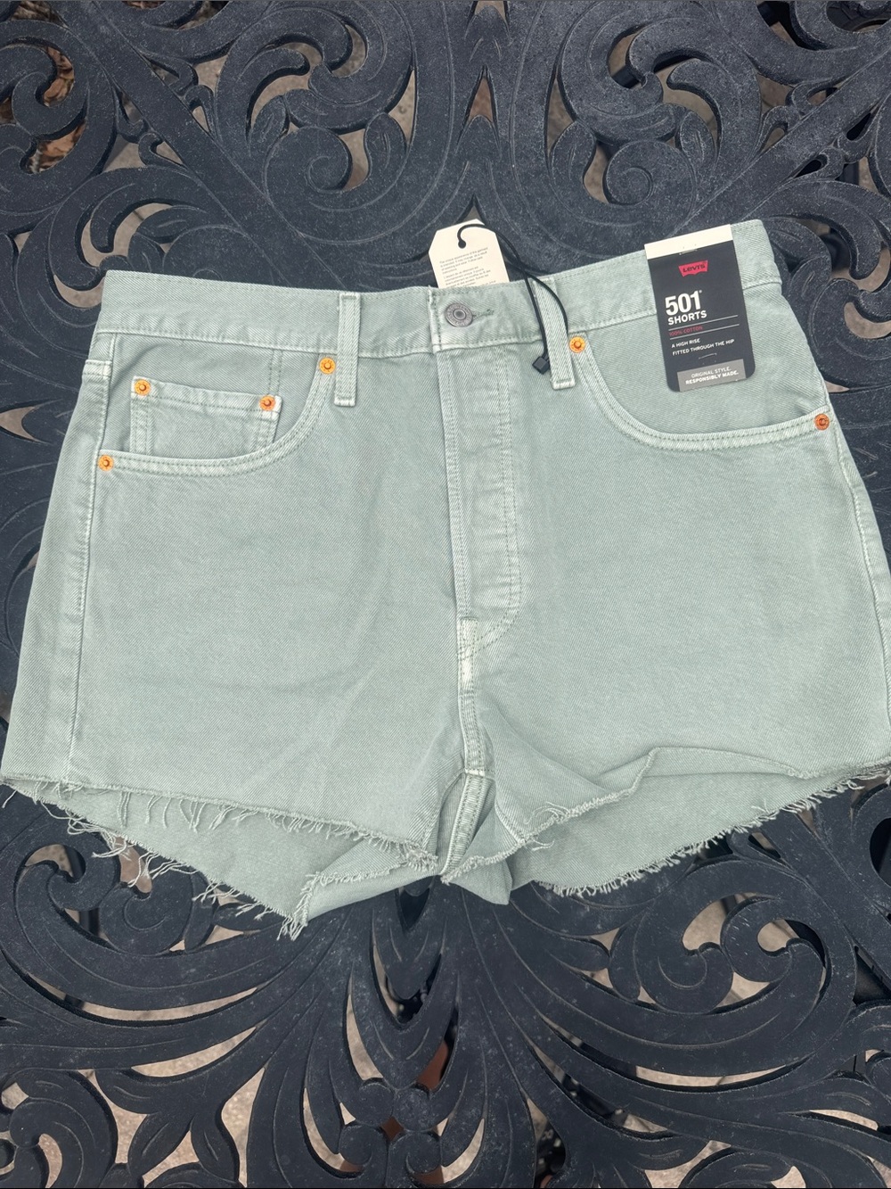 Levi's 501 High Rise Cutoff Jean Shorts Sage Green 31 NWT - Picture 3 of 10